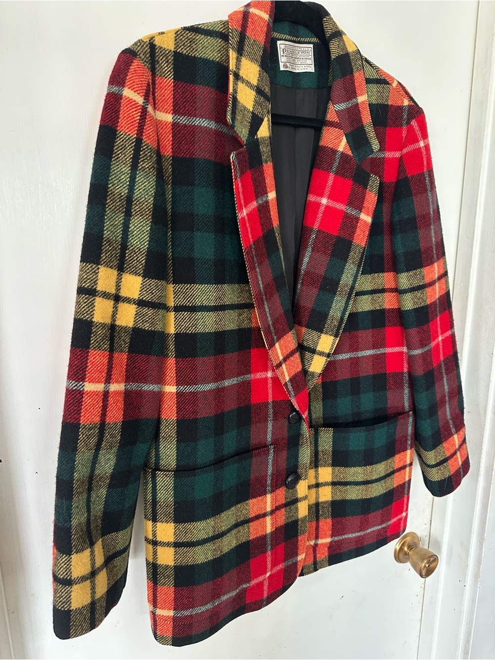 Vintage Pendleton 100% Virgin Wool Multicolor Plaid Tartan Oversized Blazer M - Picture 2 of 6